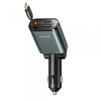 Φορτιστής Αυτοκινήτου Joyroom JR-CCL07 3 σε 1 45W με Ενσωματωμένο Retractable Καλώδιο Σκούρο Γκρι