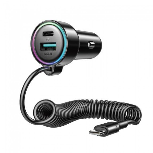 Φορτιστής Αυτοκινήτου Joyroom JR-CL07 3 σε 1 90W με Καλώδιο USB C 1.6m Μαύρο