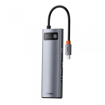 Hub USB C Baseus 8 σε 1 σε HDMI με Card Reader Metal Gleam Ασημί Hub USB C Baseus 8 σε 1 σε HDMI με Card Reader Metal Gleam Ασημί