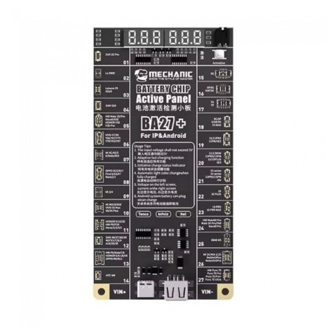 Πλακέτα Mechanic BA27+ για Έλεγχο Τάσης - Φόρτιση - Εκκίνηση Μπαταριών για Συσκευές Apple έως 16 Series, Samsung, Xiaomi & Huawei