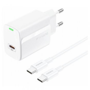 Φορτιστής Ταξιδίου Ταχείας Φόρτισης Foneng EU65 με Έξοδο USB C PD 20W 3A & Καλώδιο USB C σε USB C 1m Λευκό