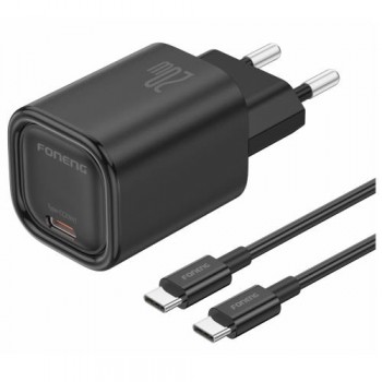 Φορτιστής Ταξιδίου Ταχείας Φόρτισης Foneng EU69 με Έξοδο USB C PD 20W & Καλώδιο USB C σε USB C Μαύρο