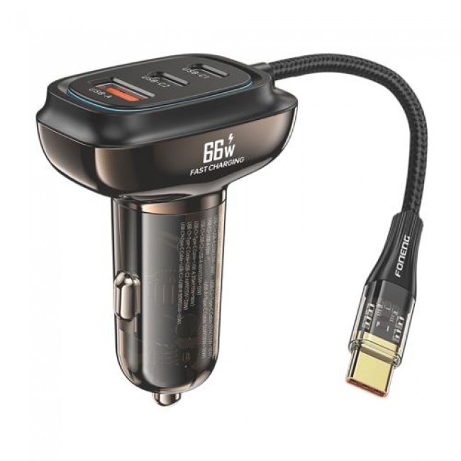 Φορτιστής Αυτοκινήτου Ταχείας Φόρτισης Foneng C20 με Τριπλή Έξοδο USB A & 2xUSB C 66W & Καλώδιο USB C Μαύρο