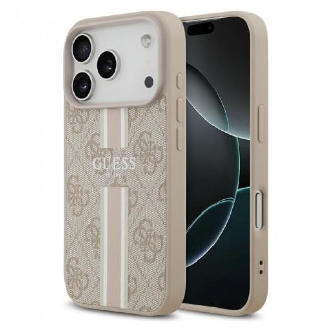 Θήκη PU Guess MagSafe Apple iPhone 17 Pro Hardcase Printed Stripes 4G Ροζ