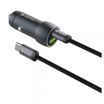 Φορτιστής Αυτοκινήτου Ταχείας Φόρτισης Devia EA507 Metal με Διπλή Έξοδο USB A & USB C PD QC 3.0 48W & Καλώδιο USB C σε USB C Extreme Σκούρο Γκρι