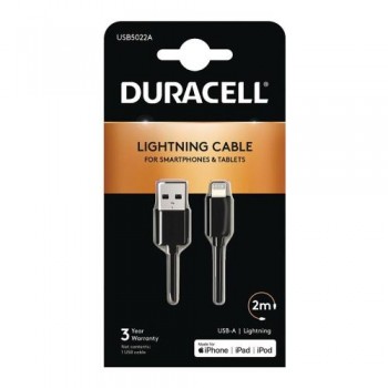 Καλώδιο Σύνδεσης USB 2.0 Duracell USB A σε MFI Lightning 15W 2m Μαύρο