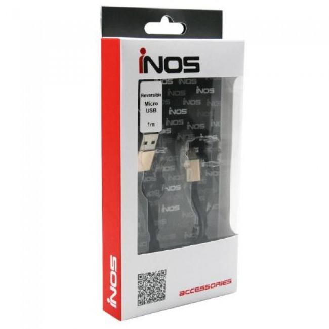 Καλώδιο Σύνδεσης USB 2.0 Πλακέ inos USB A σε Micro USB Reversible 1m Μαύρο Καλώδιο Σύνδεσης USB 2.0 Πλακέ inos USB A σε Micro USB Reversible 1m Μαύρο