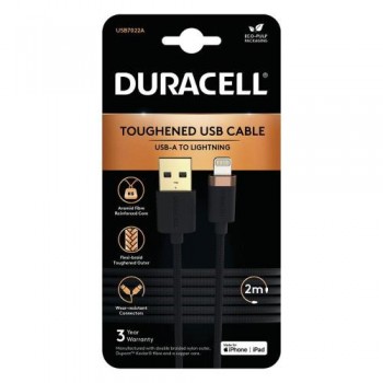 Καλώδιο Σύνδεσης USB 2.0 Duracell Braided Kevlar USB A σε MFI Lightning 15W 2m Μαύρο