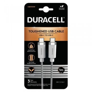 Καλώδιο Σύνδεσης USB 3.2 Duracell Braided Kevlar USB C σε USB C 60W 1m Λευκό