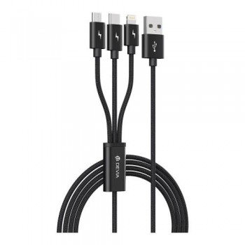 Καλώδιο Σύνδεσης USB 2.0 Devia EC048 Braided 3 σε 1 USB A σε micro USB & USB C & Lightning 15W 1.2m Gracious Μαύρο