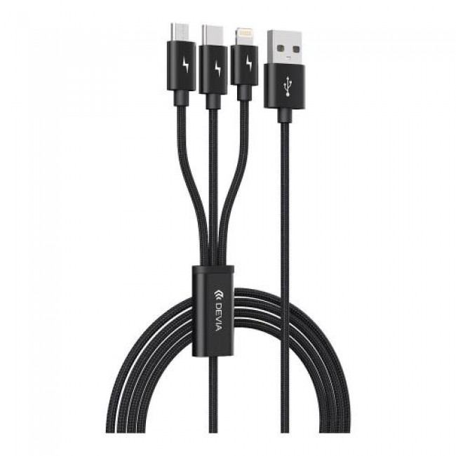 Καλώδιο Σύνδεσης USB 2.0 Devia EC048 Braided 3 σε 1 USB A σε micro USB & USB C & Lightning 15W 1.2m Gracious Μαύρο