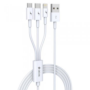 Καλώδιο Σύνδεσης USB 2.0 3 σε 1 Devia EC141 USB A σε micro USB & USB C & Lightning 15W 1.2m Smart Λευκό