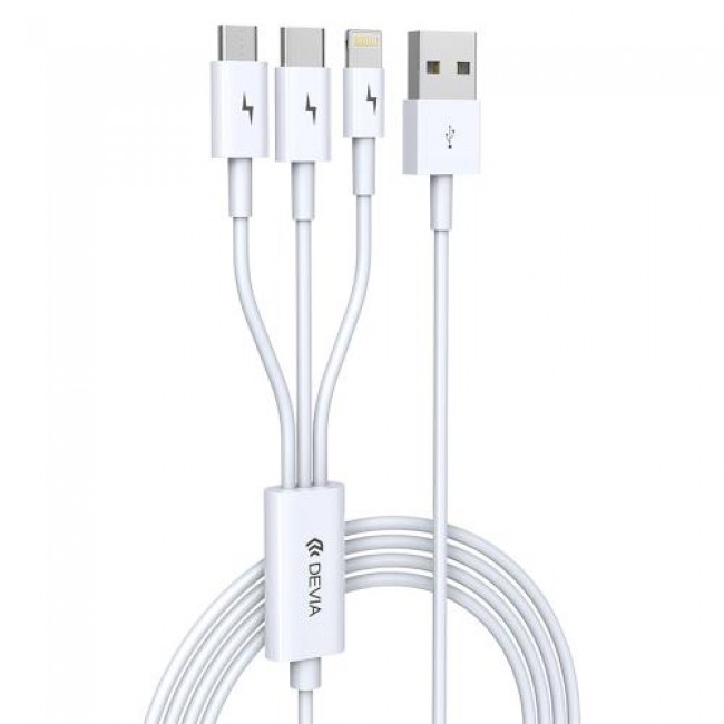 Καλώδιο Σύνδεσης USB 2.0 3 σε 1 Devia EC141 USB A σε micro USB & USB C & Lightning 15W 1.2m Smart Λευκό