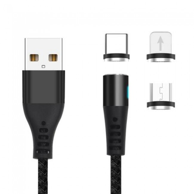 Καλώδιο Σύνδεσης USB 2.0 Maxlife MXUC-02 Magnetic Braided USB A σε Lightning & USB C & Micro USB 10W 1m Μαύρο