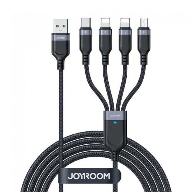 Καλώδιο Σύνδεσης USB 2.0 4 σε 1 Joyroom Braided S-1T4018A18 USB A σε Micro USB & USB C & 2xLightning 17.5W 1.2m Μαύρο