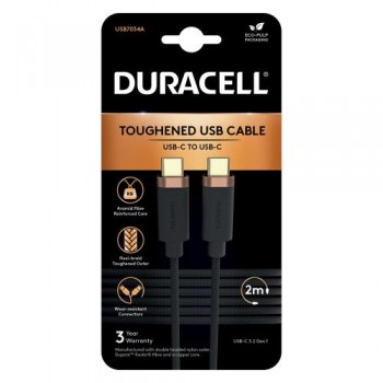 Καλώδιο Σύνδεσης USB 3.2 Duracell Braided Kevlar USB C σε USB C 63W 2m Μαύρο