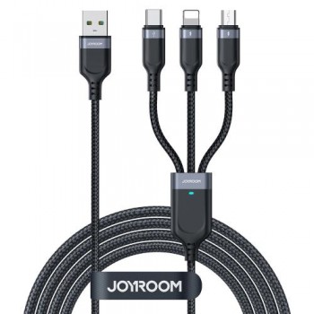 Καλώδιο Σύνδεσης USB 2.0 3 σε 1 Joyroom Braided S-1T3018A18 USB A σε micro USB & USB C & Lightning 10W 0.30m Μαύρο