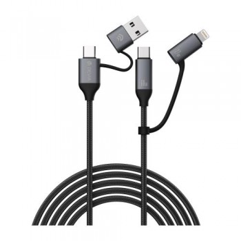 Καλώδιο Σύνδεσης USB 2.0 4 σε 1 Braided Devia EC504 USB C σε USB A & USB C & Lightning PD 60W & 27W 1.5m Extreme Μαύρο