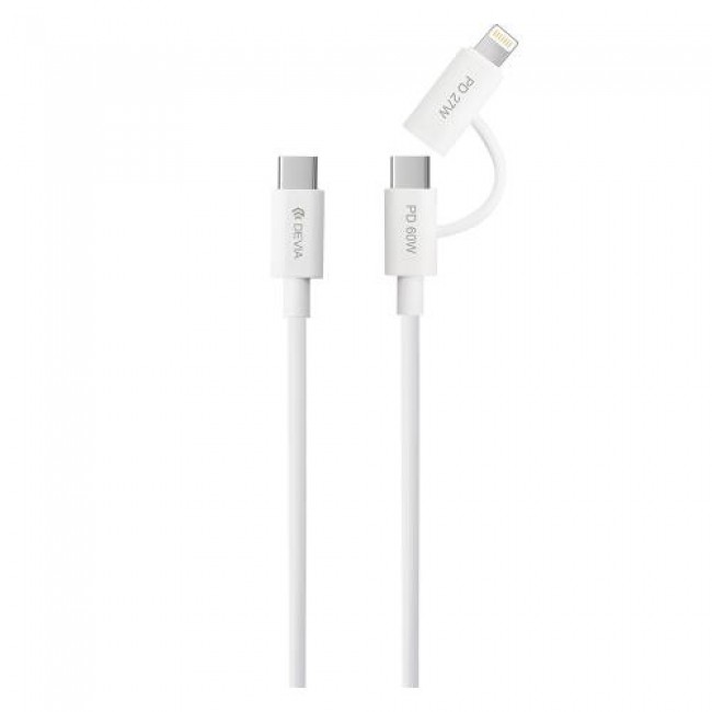 Καλώδιο Σύνδεσης USB 2.0 Devia EC404 2 σε 1 USB C σε USB C & Lightning PD 60W & 27W 1.2m Smart Λευκό