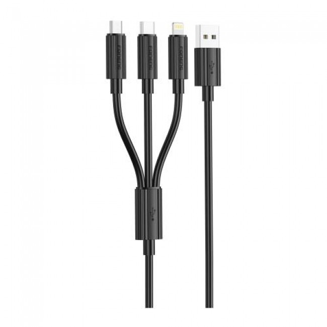 Καλώδιο Σύνδεσης USB 2.0 Foneng XS07 3 σε 1 USB A σε Micro USB & USB C & Lightning 15W 3A 1.2m Μαύρο
