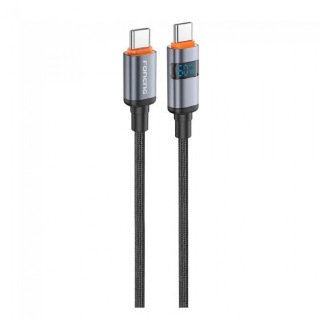 Καλώδιο Σύνδεσης USB 2.0 Foneng X116 Power Display Aluminum Alloy Braided USB C σε USB C 60W 1.2m Μαύρο