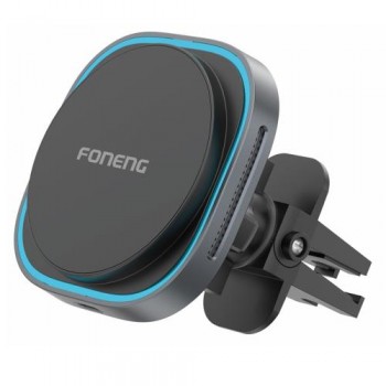 Universal Βάση Στήριξης Αεραγωγού Αυτοκινήτου Μαγνητική Foneng CP128 με Ασύρματη Φόρτιση & Φωτισμό 15W Μαύρο