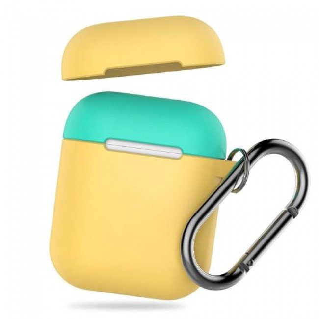 Θήκη Σιλικόνης AhaStyle PT46 Apple AirPods Tone με Γάντζο Κίτρινο-Φυστικί