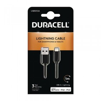 Καλώδιο Σύνδεσης USB 2.0 Duracell USB A σε MFI Lightning 12W 1m Μαύρο