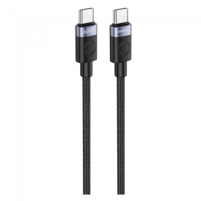 Καλώδιο Σύνδεσης USB 2.0 Foneng X115 Metal Head Braided USB C σε USB C 60W 1m Μαύρο