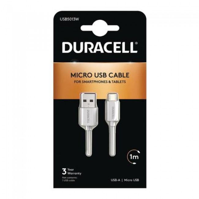 Καλώδιο Σύνδεσης USB 2.0 Duracell USB A σε Micro USB 10W 1m Λευκό
