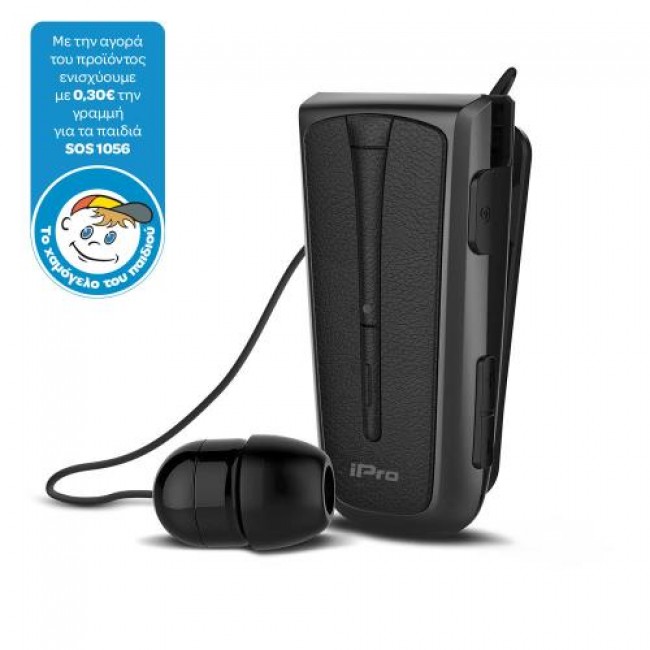Στερεοφωνικό Ακουστικό Bluetooth iPro RH219s Retractable με Δόνηση Μαύρο-Γκρι