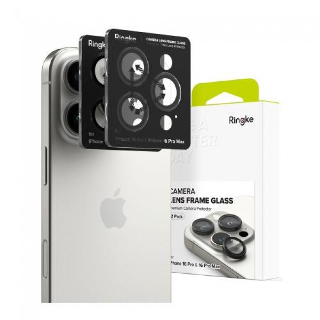 Tempered Glass Ringke Lens Frame για Τζαμάκι Κάμερας Apple iPhone 16 Pro/ 16 Pro Max/ 17 Pro/ 17 Pro Max Μαύρο (2 τεμ.)