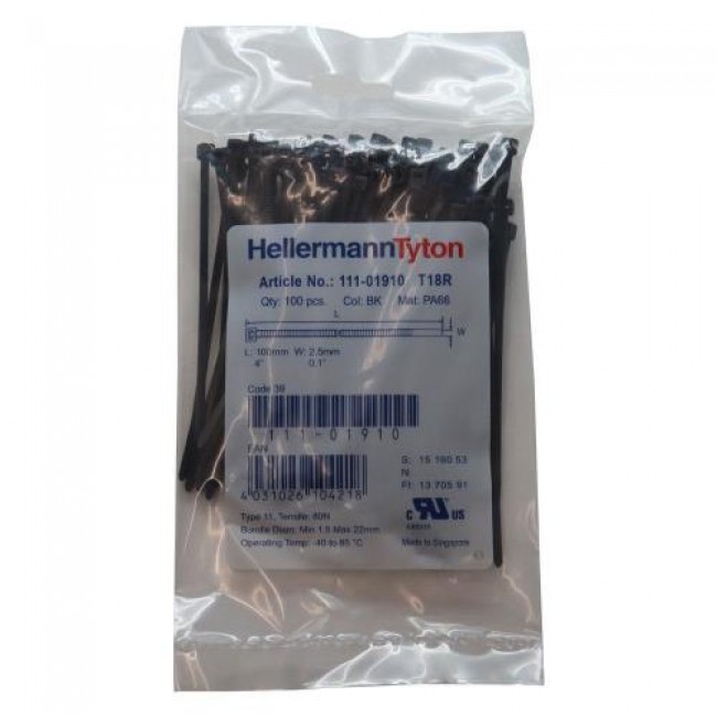 Δεματικά 100 x 2.5 T18R PA66 Μαύρο (100 τεμ.) Δεματικά 100 x 2.5 T18R PA66 Μαύρο (100 τεμ.)