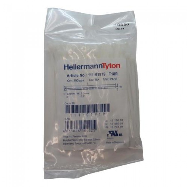 Δεματικά 100 x 2.5 T18R PA66 Λευκό (100 τεμ.) Δεματικά 100 x 2.5 T18R PA66 Λευκό (100 τεμ.)