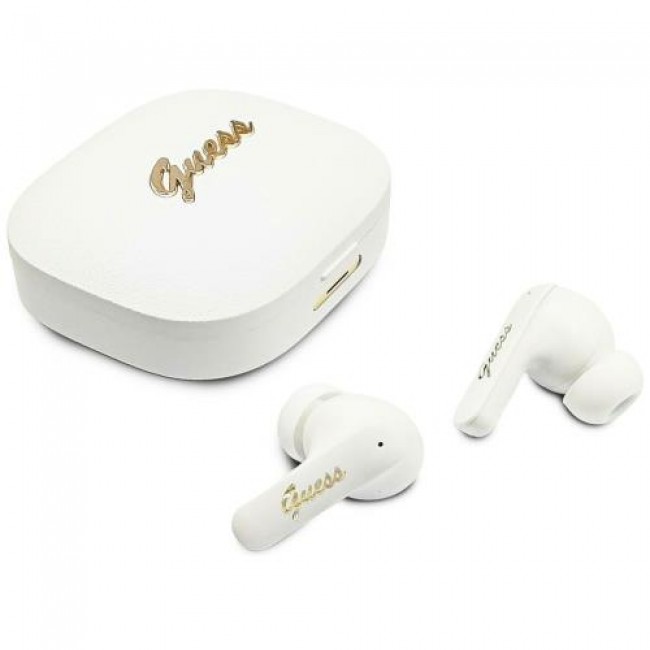 True Wireless Ακουστικά Bluetooth Guess Script Metal Logo 4G Λευκό