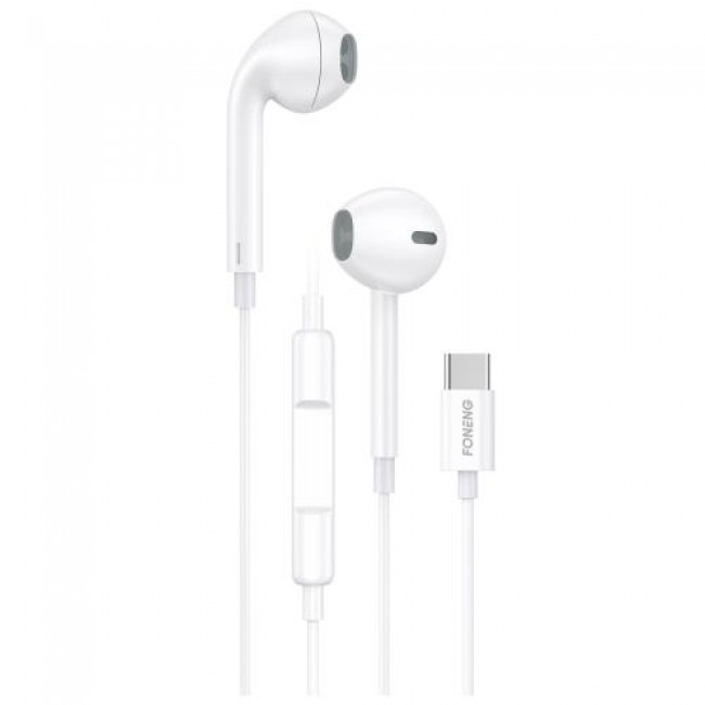 Hands Free Stereo Foneng T15 Heavy Bass USB C με Μικρόφωνο 1.2m Λευκό Hands Free Stereo Foneng T15 Heavy Bass USB C με Μικρόφωνο 1.2m Λευκό