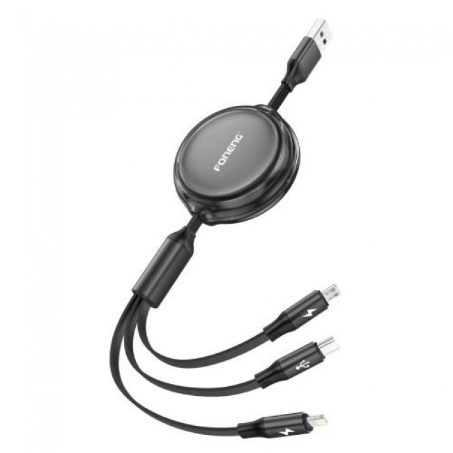 Καλώδιο Σύνδεσης USB 2.0 Foneng X113 Retractable Flat 3 σε 1 USB A σε Micro USB & USB C & Lightning 1.1m Μαύρο Καλώδιο Σύνδεσης USB 2.0 Foneng X113 Retractable Flat 3 σε 1 USB A σε Micro USB & USB C & Lightning 1.1m Μαύρο
