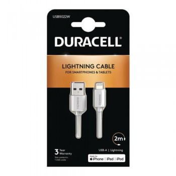 Καλώδιο Σύνδεσης USB 2.0 Duracell USB A σε MFI Lightning 15W 2m Λευκό