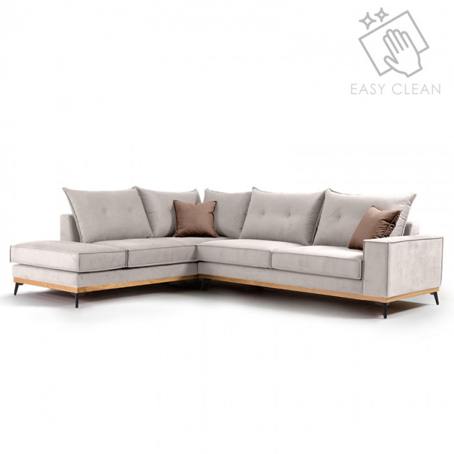 Γωνιακός καναπές δεξιά γωνία Luxury II pakoworld ύφασμα cream-mocha 290x235x95εκ