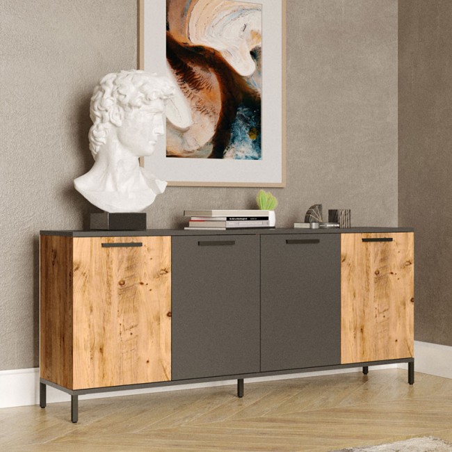 Μπουφές Kermit pakoworld ανθρακί-oak 160x40x72εκ Μπουφές Kermit pakoworld ανθρακί-oak 160x40x72εκ