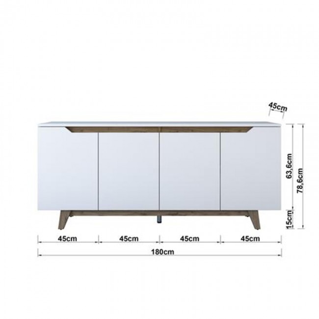 Μπουφές Rafaelo pakoworld λευκό-καρυδί 180x45x78,5εκ Μπουφές Rafaelo pakoworld λευκό-καρυδί 180x45x78,5εκ