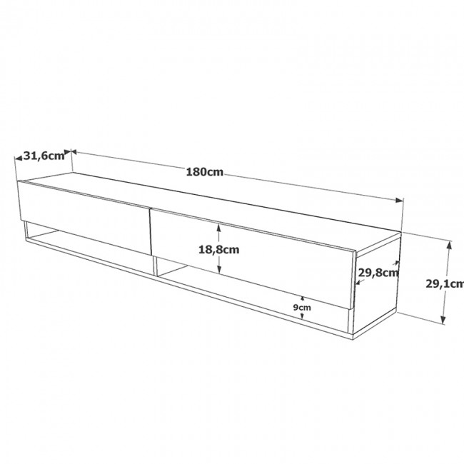 Έπιπλο τηλεόρασης επιτοίχιο Handra pakoworld ανθρακί-oak 180x31,5x29,5εκ