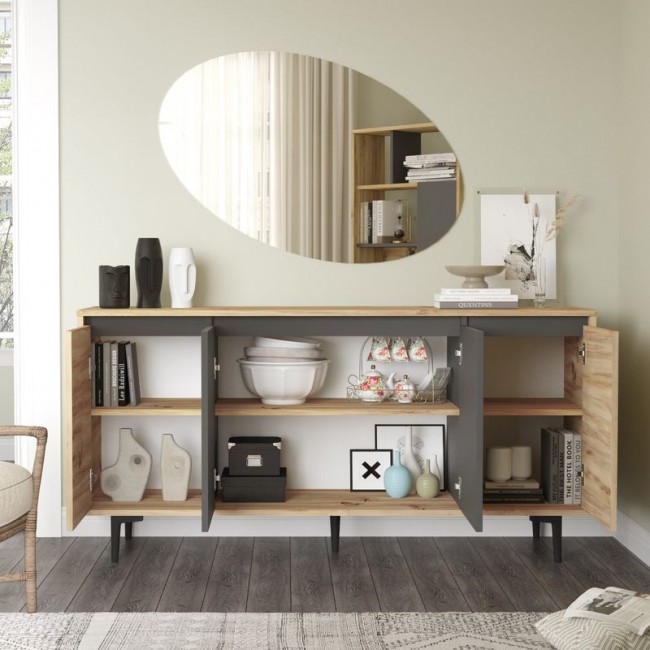 Μπουφές Augusta pakoworld oak-ανθρακί 160x40x78.5εκ Μπουφές Augusta pakoworld oak-ανθρακί 160x40x78.5εκ