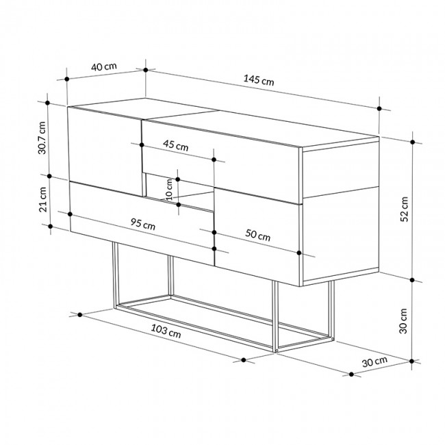 Μπουφές Roberta pakoworld μόκα-λευκό μαρμάρου 145x40x82εκ