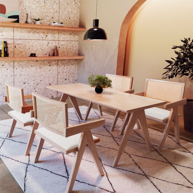 Πολυθρόνα Winslow pakoworld ξύλο rubberwood ανοικτό καρυδί-pvc rattan φυσικό-ύφασμα γκρι Πολυθρόνα Winslow pakoworld ξύλο rubberwood ανοικτό καρυδί-pvc rattan φυσικό-ύφασμα γκρι