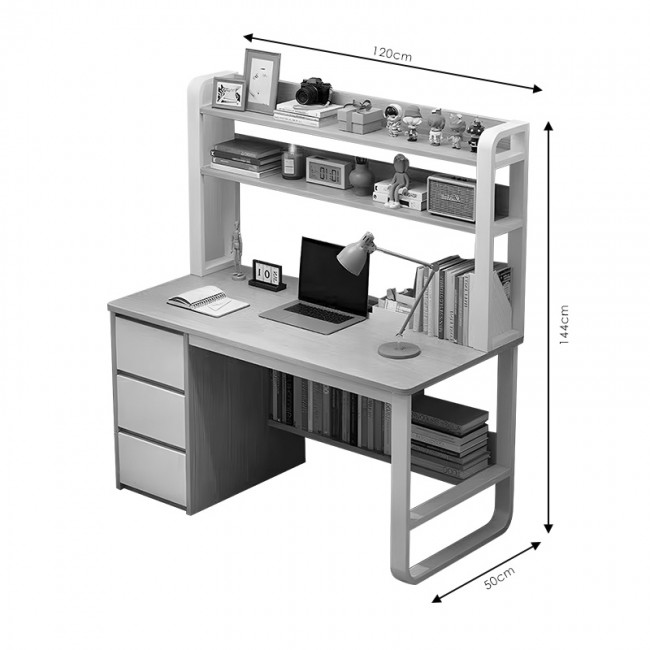 Γραφείο Soco pakoworld με ραφιέρα-MDF φυσικό-λευκό 120x50x144εκ