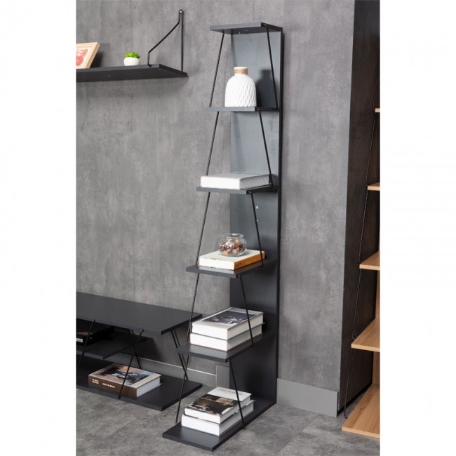 Βιβλιοθήκη mini Tars pakoworld ανθρακί-μαύρο 50x22x150εκ
