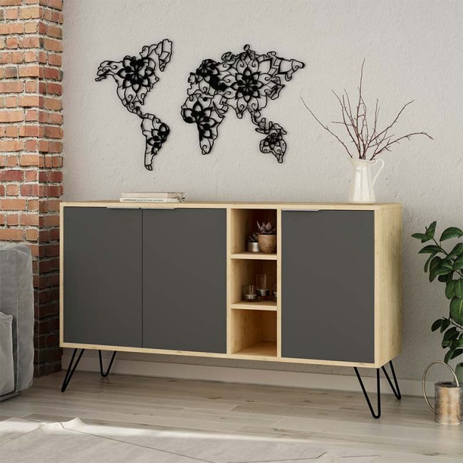 Μπουφές Clara pakoworld χρώμα light oak-ανθρακί 142x35.5x82εκ Μπουφές Clara pakoworld χρώμα light oak-ανθρακί 142x35.5x82εκ