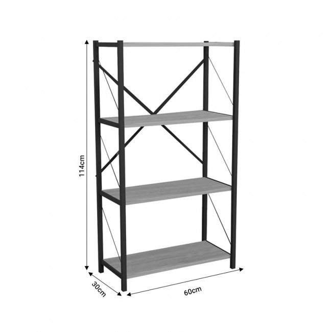 Βιβλιοθήκη Jackrey pakoworld oak-μαύρο μελαμίνης 60x30x114εκ