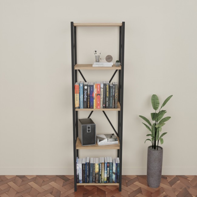 Βιβλιοθήκη Glase pakoworld oak-μαύρο μελαμίνης 40x30x150εκ Βιβλιοθήκη Glase pakoworld oak-μαύρο μελαμίνης 40x30x150εκ